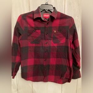 COLEMAN MEN'S LONG SLEEVE PLAID FLANNEL SHIRT RED BLACK‎ Medium